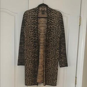 Rafaella Animal Print Black and Tan Cardigan Sweater